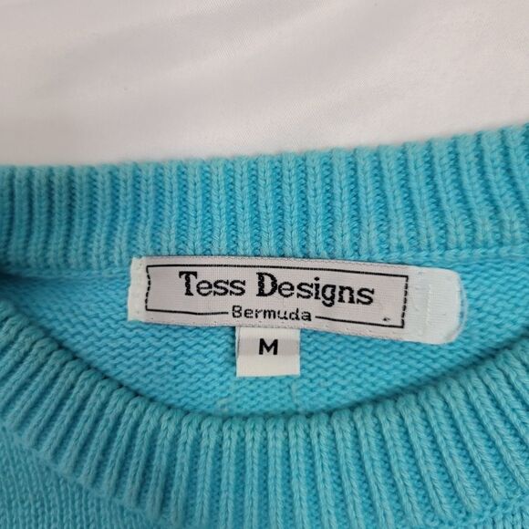 VINTAGE 90s sweater seashell‎ short sleeve crewneck blue S/M - Picture 3 of 8